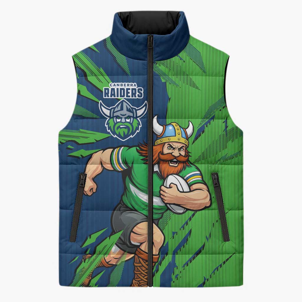 Personalized Canberra Raiders Sleeveless Puffer Jacket Dynamic Lightning Mascot Rugby Australia