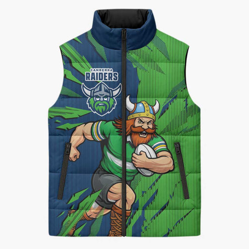 Personalized Canberra Raiders Sleeveless Puffer Jacket Dynamic Lightning Mascot Rugby Australia