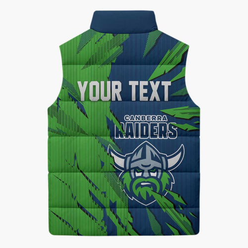 Personalized Canberra Raiders Sleeveless Puffer Jacket Dynamic Lightning Mascot Rugby Australia