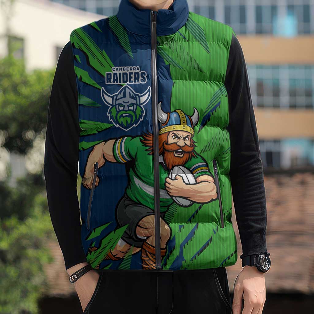 Personalized Canberra Raiders Sleeveless Puffer Jacket Dynamic Lightning Mascot Rugby Australia