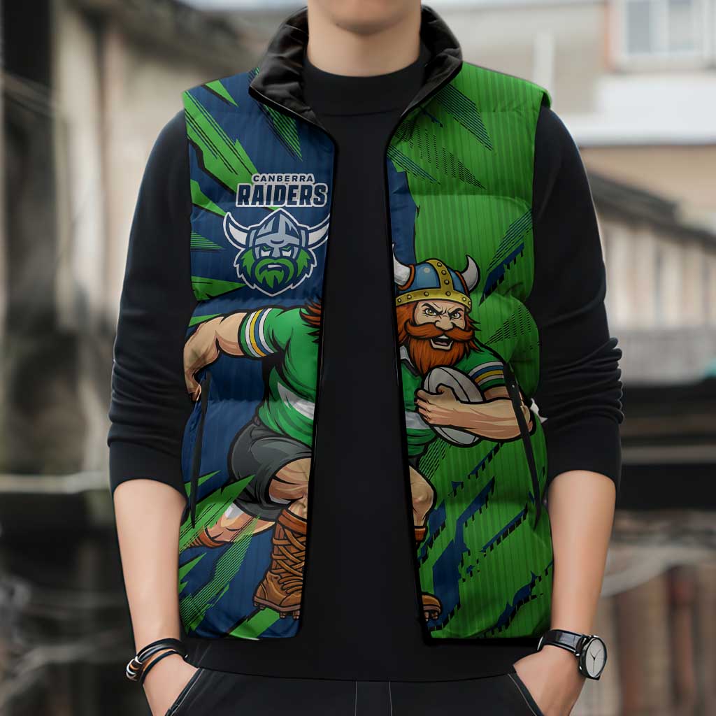 Personalized Canberra Raiders Sleeveless Puffer Jacket Dynamic Lightning Mascot Rugby Australia