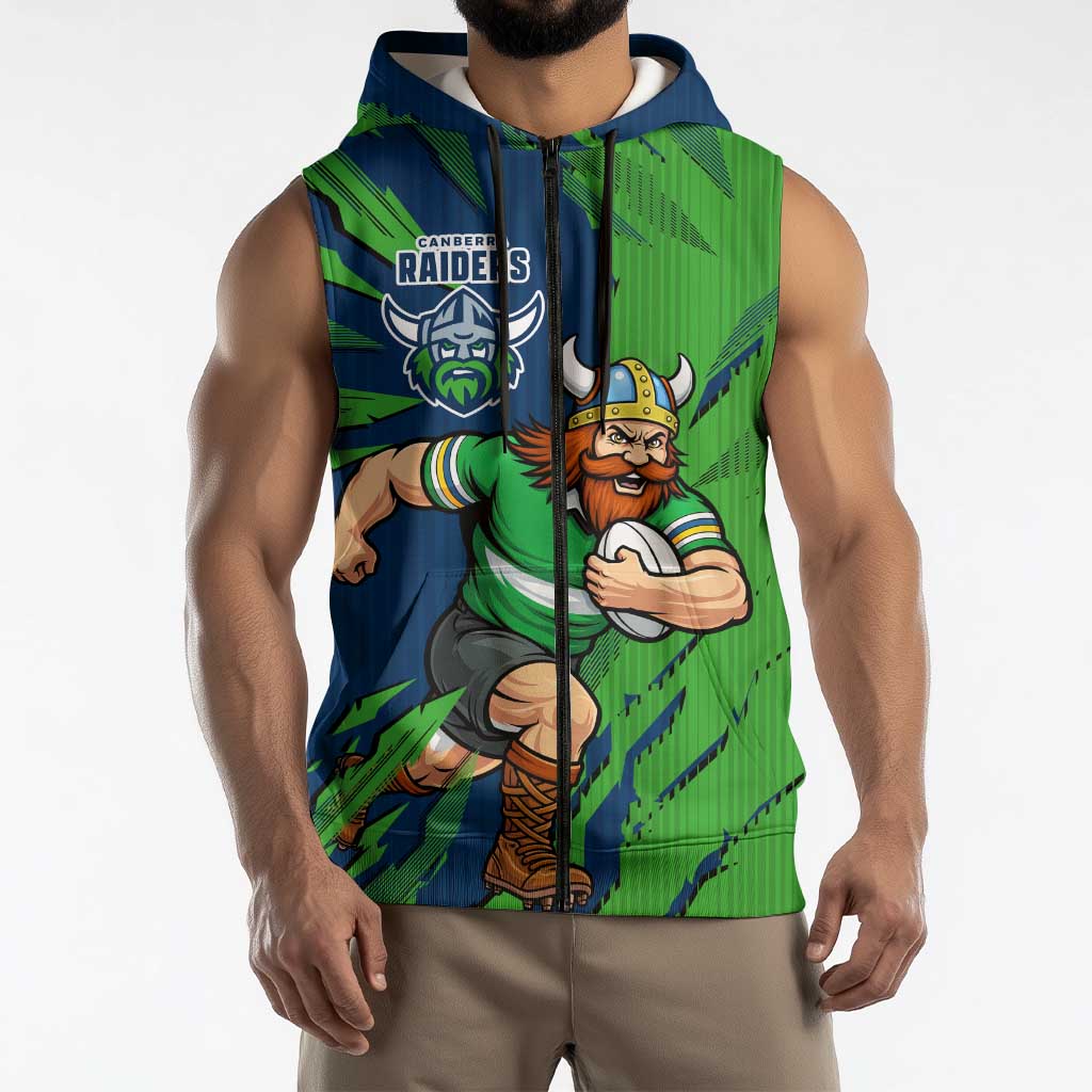 Personalized Canberra Raiders Sleeveless Zip Hoodie Dynamic Lightning Mascot Rugby Australia