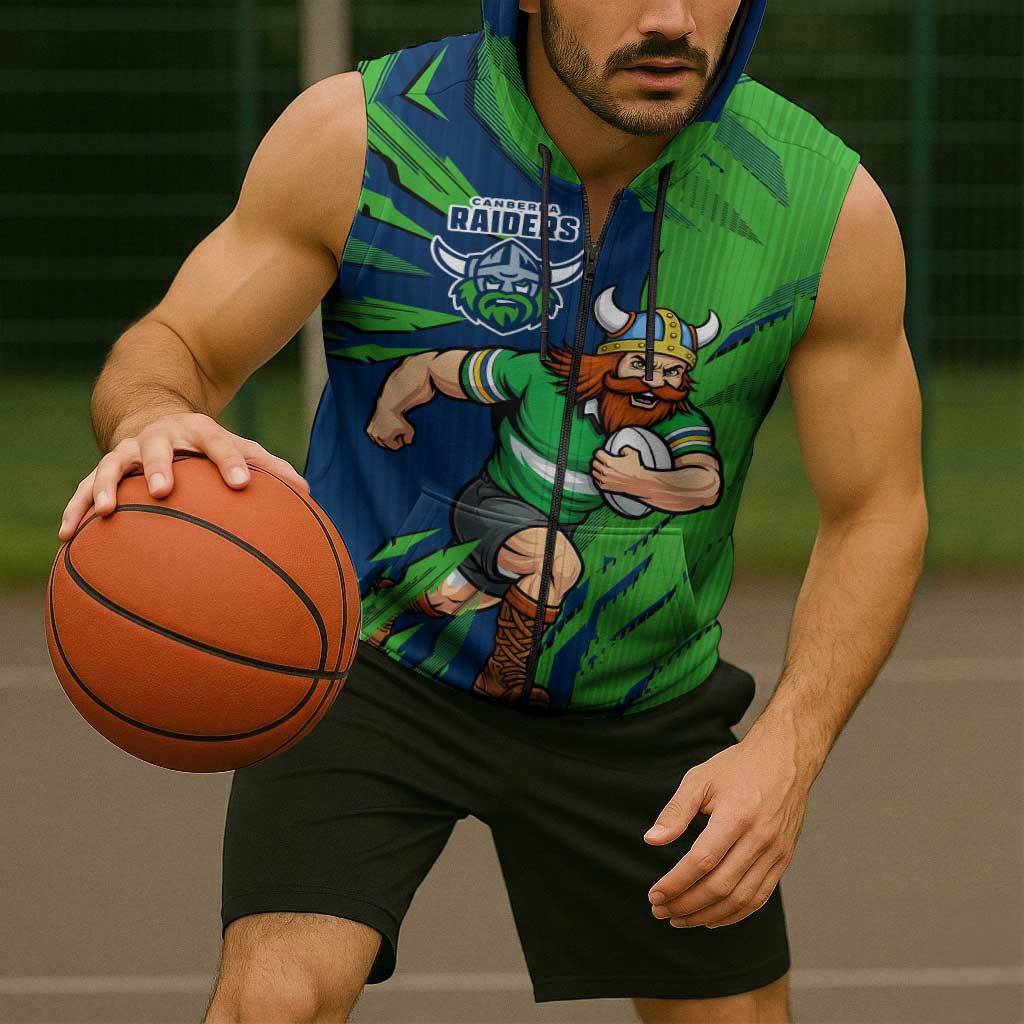 Personalized Canberra Raiders Sleeveless Zip Hoodie Dynamic Lightning Mascot Rugby Australia