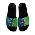 Personalized Canberra Raiders Slide Sandals Dynamic Lightning Mascot Rugby Australia