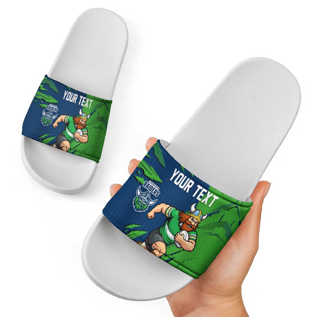 Personalized Canberra Raiders Slide Sandals Dynamic Lightning Mascot Rugby Australia