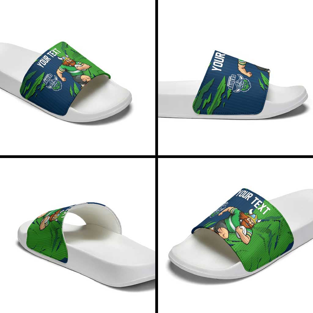 Personalized Canberra Raiders Slide Sandals Dynamic Lightning Mascot Rugby Australia