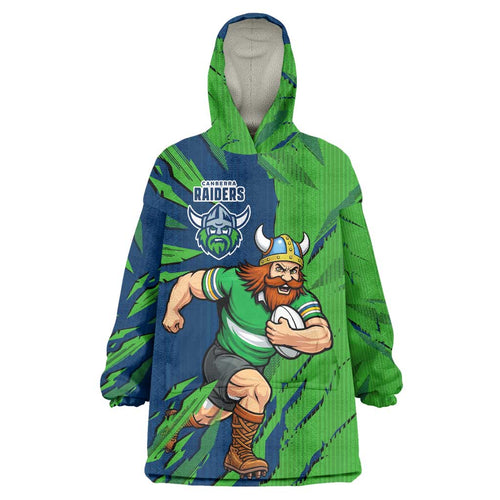 Personalized Canberra Raiders Wearable Blanket Hoodie Dynamic Lightning Mascot Rugby Australia