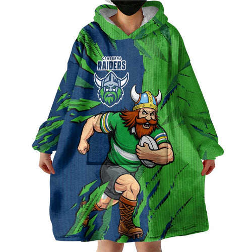 Personalized Canberra Raiders Wearable Blanket Hoodie Dynamic Lightning Mascot Rugby Australia