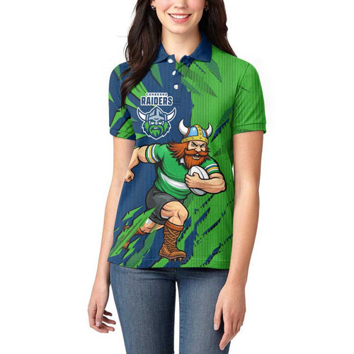 Personalized Canberra Raiders Women Polo Shirt Dynamic Lightning Mascot Rugby Australia