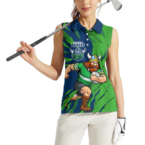 Personalized Canberra Raiders Women Sleeveless Polo Shirt Dynamic Lightning Mascot Rugby Australia