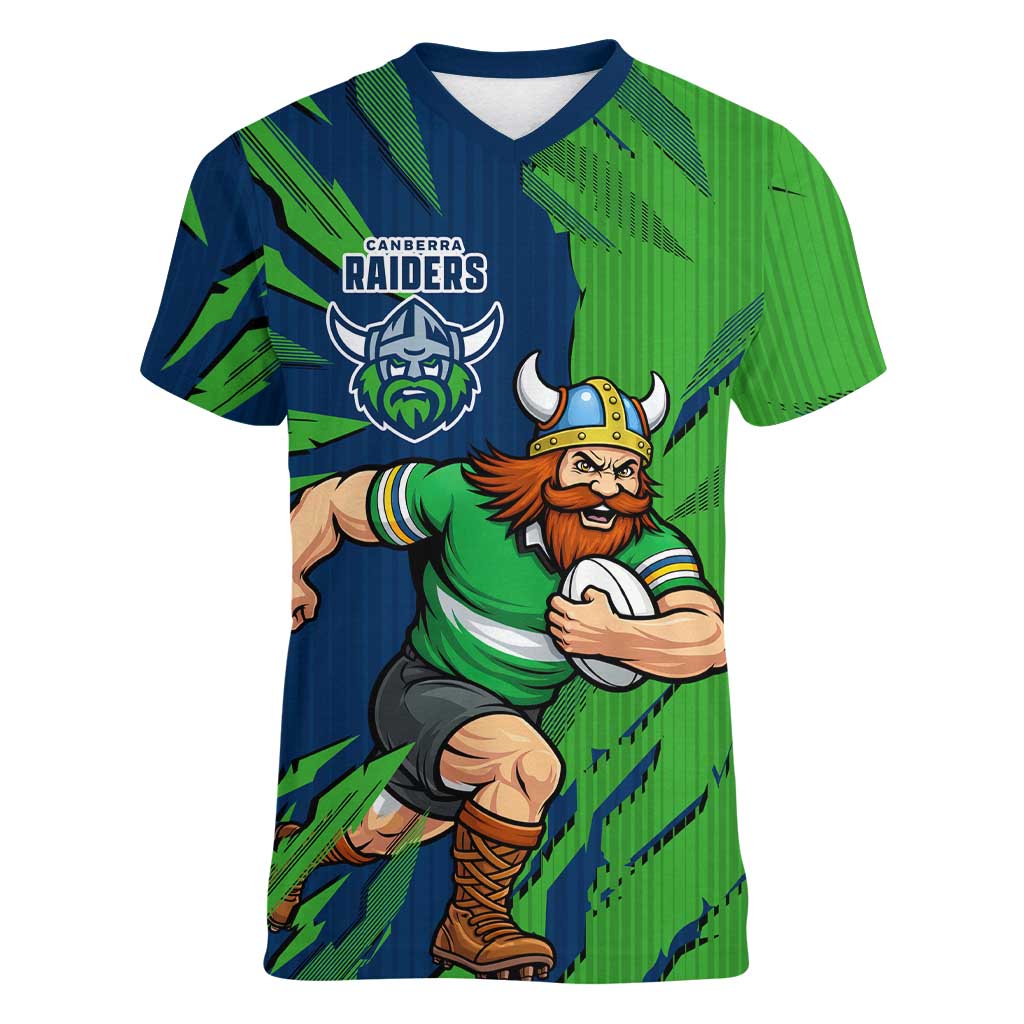 Personalized Canberra Raiders Women V-Neck T-Shirt Dynamic Lightning Mascot Rugby Australia