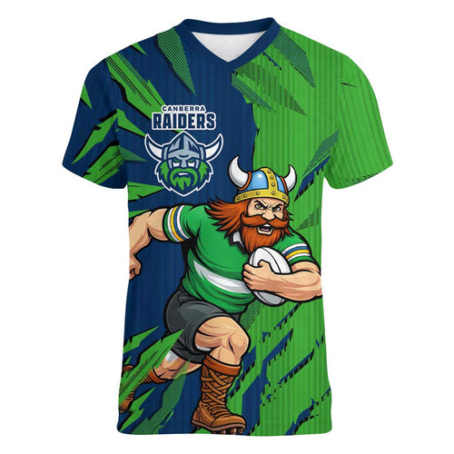 Personalized Canberra Raiders Women V-Neck T-Shirt Dynamic Lightning Mascot Rugby Australia