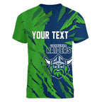 Personalized Canberra Raiders Women V-Neck T-Shirt Dynamic Lightning Mascot Rugby Australia