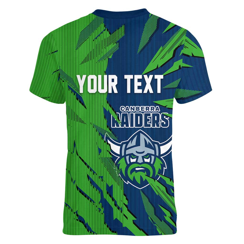 Personalized Canberra Raiders Women V-Neck T-Shirt Dynamic Lightning Mascot Rugby Australia