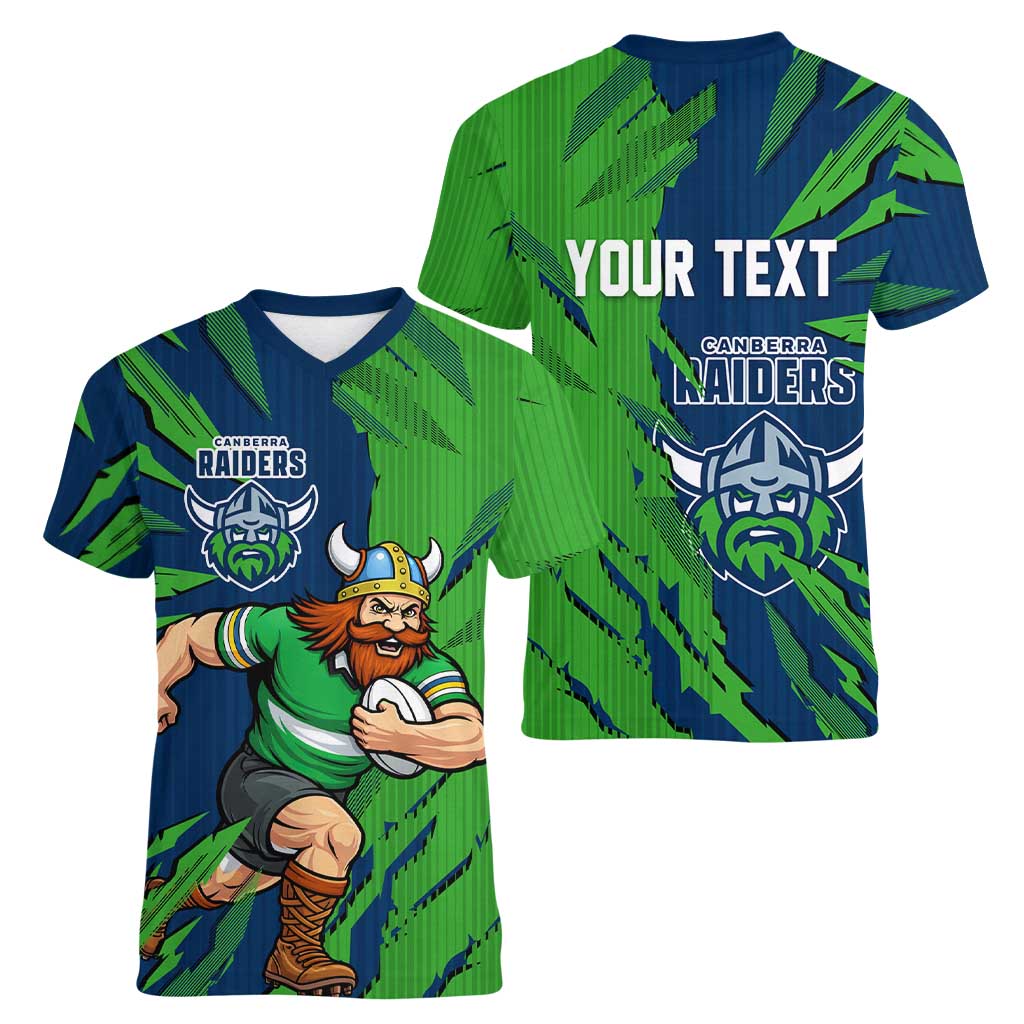 Personalized Canberra Raiders Women V-Neck T-Shirt Dynamic Lightning Mascot Rugby Australia