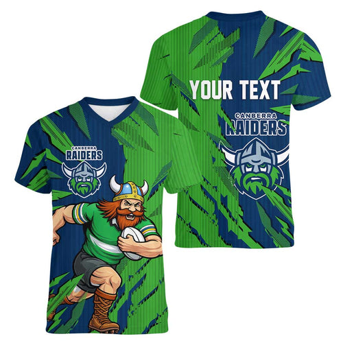 Personalized Canberra Raiders Women V-Neck T-Shirt Dynamic Lightning Mascot Rugby Australia