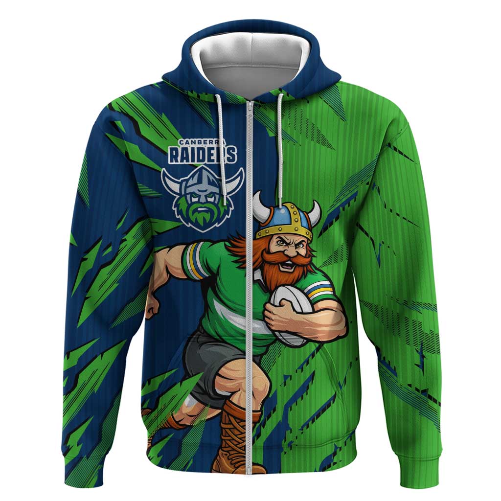 Personalized Canberra Raiders Zip Hoodie Dynamic Lightning Mascot Rugby Australia