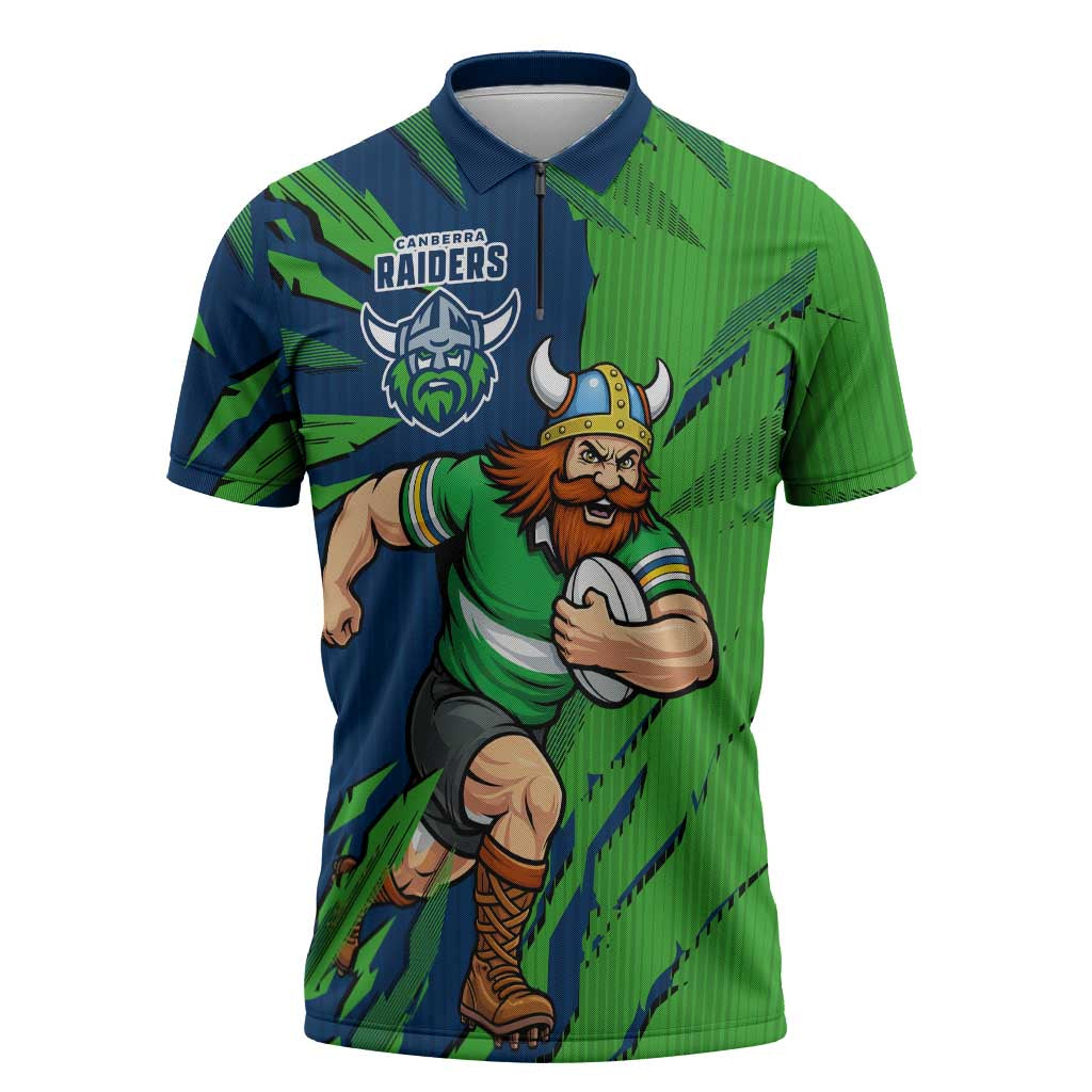 Personalized Canberra Raiders Zipper Polo Shirt Dynamic Lightning Mascot Rugby Australia