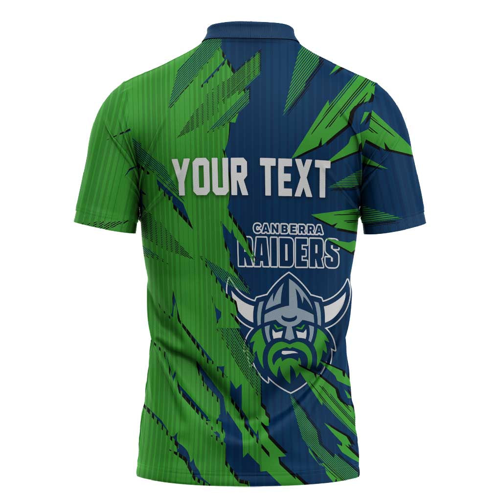 Personalized Canberra Raiders Zipper Polo Shirt Dynamic Lightning Mascot Rugby Australia