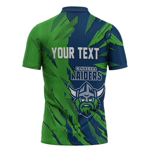 Personalized Canberra Raiders Zipper Polo Shirt Dynamic Lightning Mascot Rugby Australia