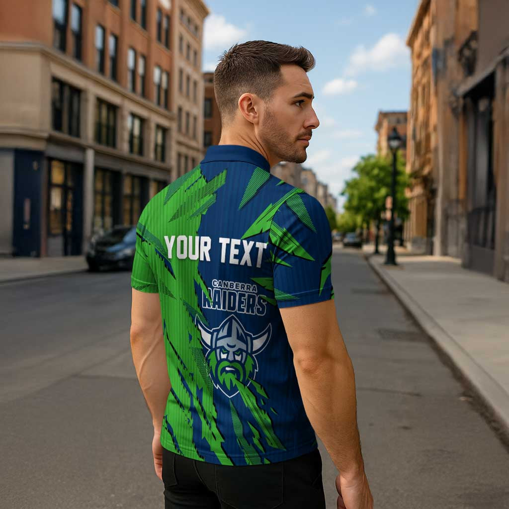 Personalized Canberra Raiders Zipper Polo Shirt Dynamic Lightning Mascot Rugby Australia
