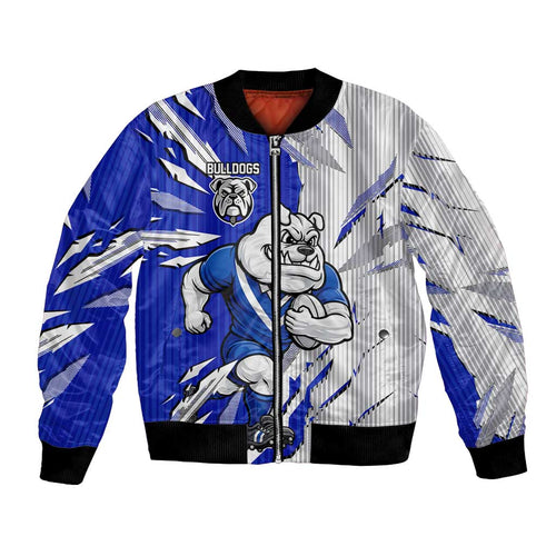 Personalized Canterbury Bulldogs Bomber Jacket Dynamic Lightning Mascot Rugby Australia