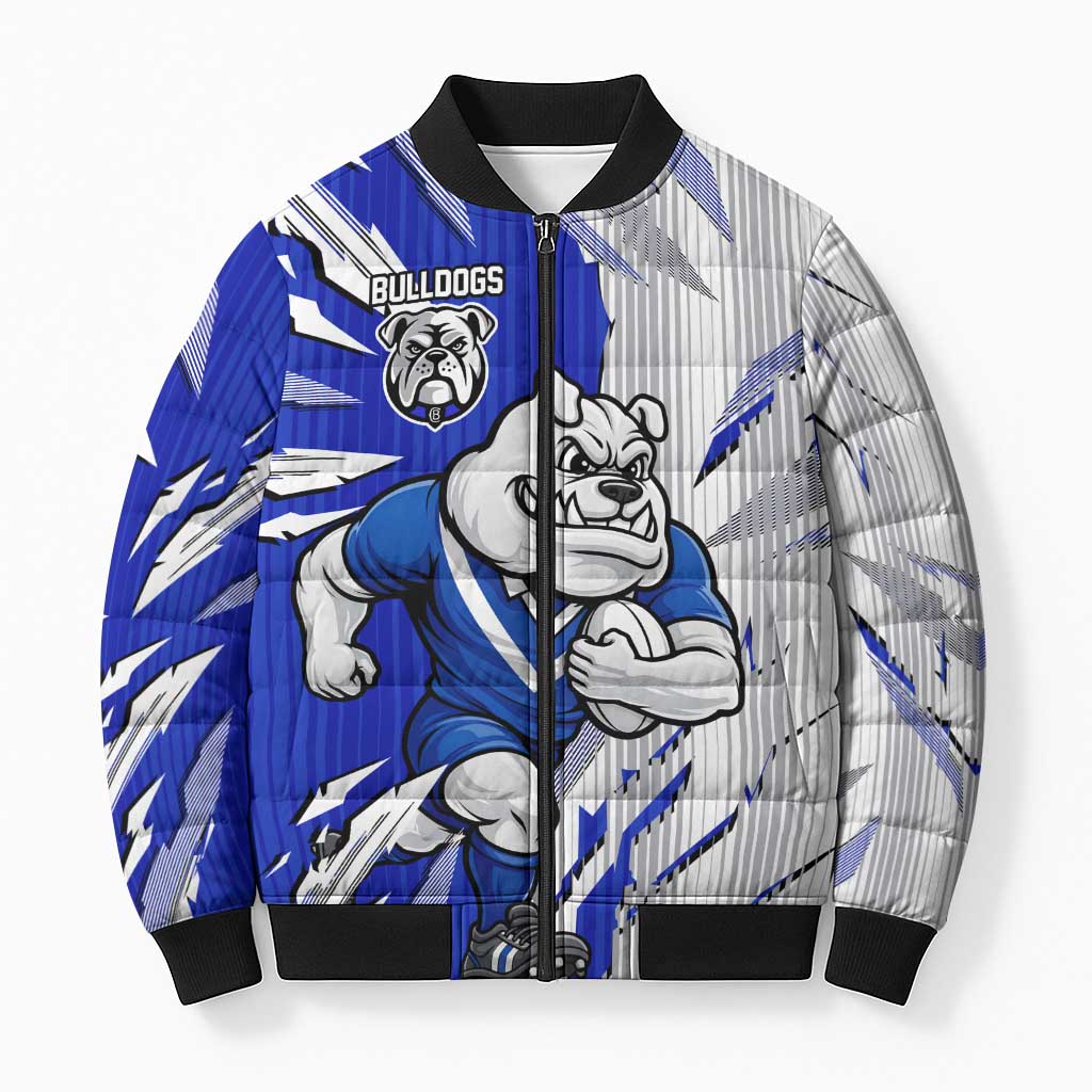 Personalized Canterbury Bulldogs Bomber Puffer Jacket Dynamic Lightning Mascot Rugby Australia