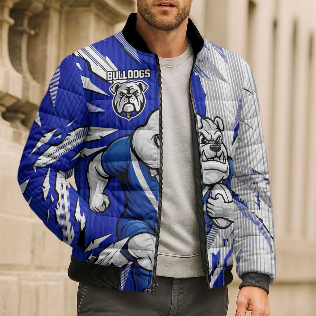Personalized Canterbury Bulldogs Bomber Puffer Jacket Dynamic Lightning Mascot Rugby Australia