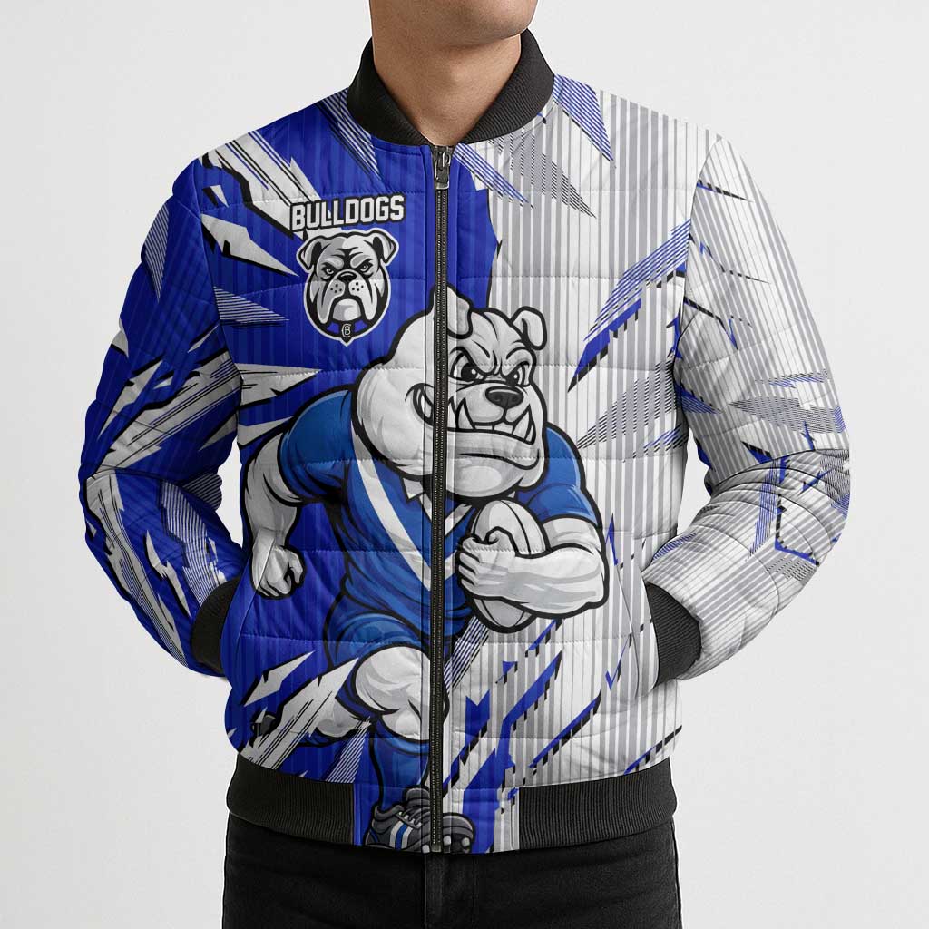 Personalized Canterbury Bulldogs Bomber Puffer Jacket Dynamic Lightning Mascot Rugby Australia