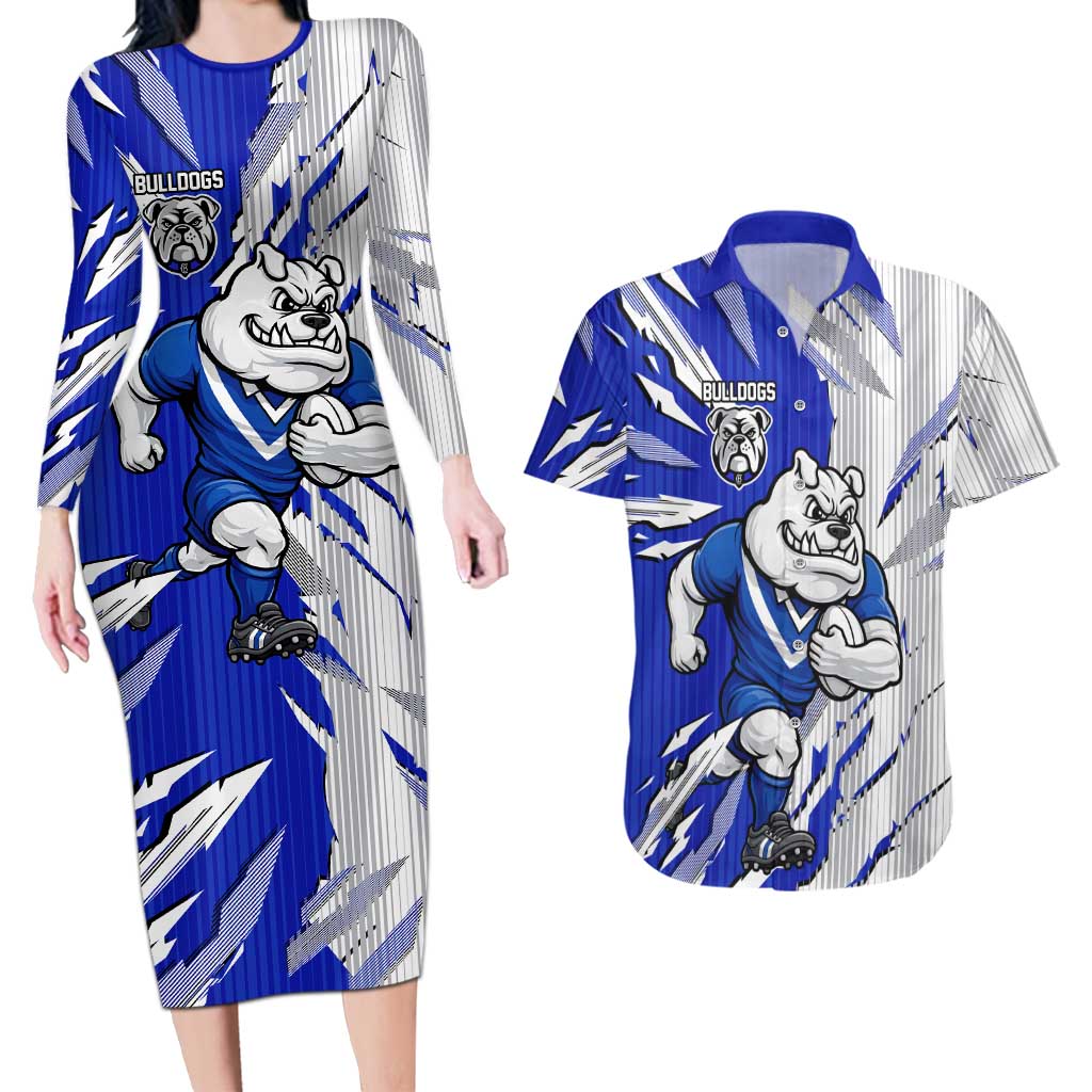 Personalized Canterbury Bulldogs Couples Matching Long Sleeve Bodycon Dress and Hawaiian Shirt Dynamic Lightning Mascot Rugby Australia
