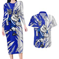 Personalized Canterbury Bulldogs Couples Matching Long Sleeve Bodycon Dress and Hawaiian Shirt Dynamic Lightning Mascot Rugby Australia