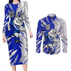 Personalized Canterbury Bulldogs Couples Matching Long Sleeve Bodycon Dress and Long Sleeve Button Shirt Dynamic Lightning Mascot Rugby Australia