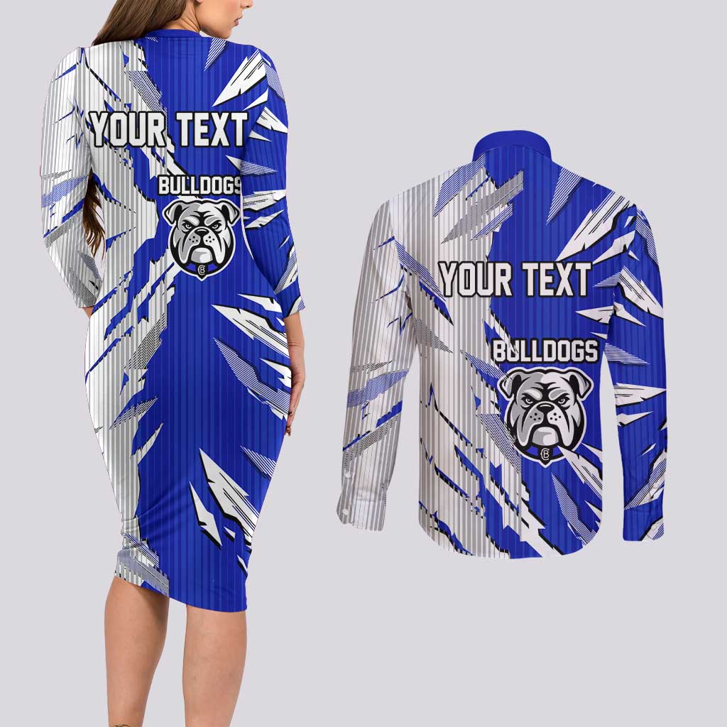 Personalized Canterbury Bulldogs Couples Matching Long Sleeve Bodycon Dress and Long Sleeve Button Shirt Dynamic Lightning Mascot Rugby Australia