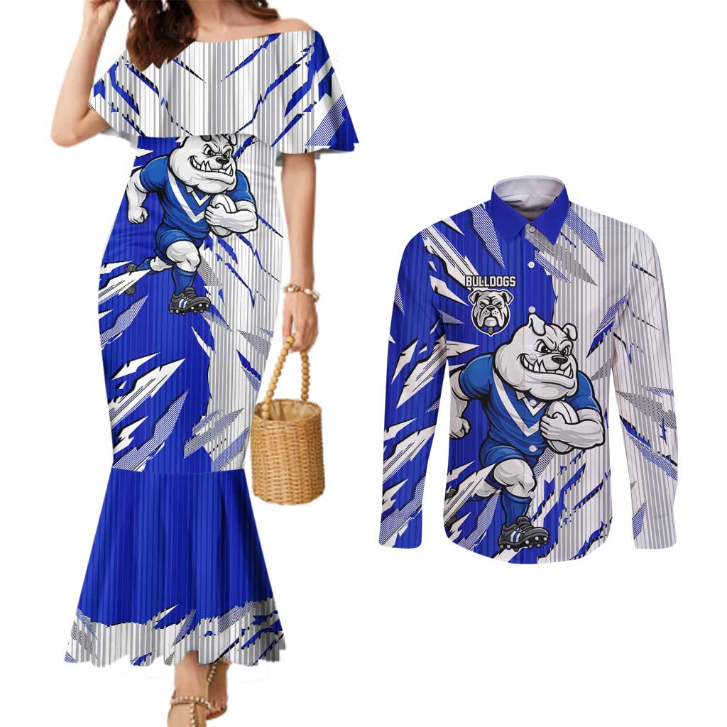 Personalized Canterbury Bulldogs Couples Matching Mermaid Dress and Long Sleeve Button Shirt Dynamic Lightning Mascot Rugby Australia