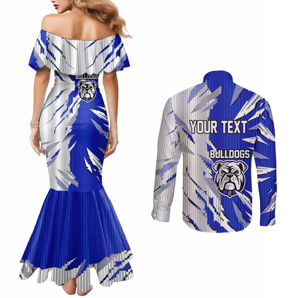 Personalized Canterbury Bulldogs Couples Matching Mermaid Dress and Long Sleeve Button Shirt Dynamic Lightning Mascot Rugby Australia