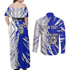 Personalized Canterbury Bulldogs Couples Matching Off Shoulder Maxi Dress and Long Sleeve Button Shirt Dynamic Lightning Mascot Rugby Australia