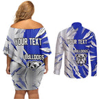 Personalized Canterbury Bulldogs Couples Matching Off Shoulder Short Dress and Long Sleeve Button Shirt Dynamic Lightning Mascot Rugby Australia