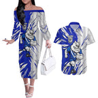 Personalized Canterbury Bulldogs Couples Matching Off The Shoulder Long Sleeve Dress and Hawaiian Shirt Dynamic Lightning Mascot Rugby Australia