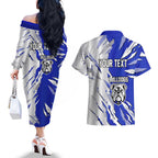 Personalized Canterbury Bulldogs Couples Matching Off The Shoulder Long Sleeve Dress and Hawaiian Shirt Dynamic Lightning Mascot Rugby Australia