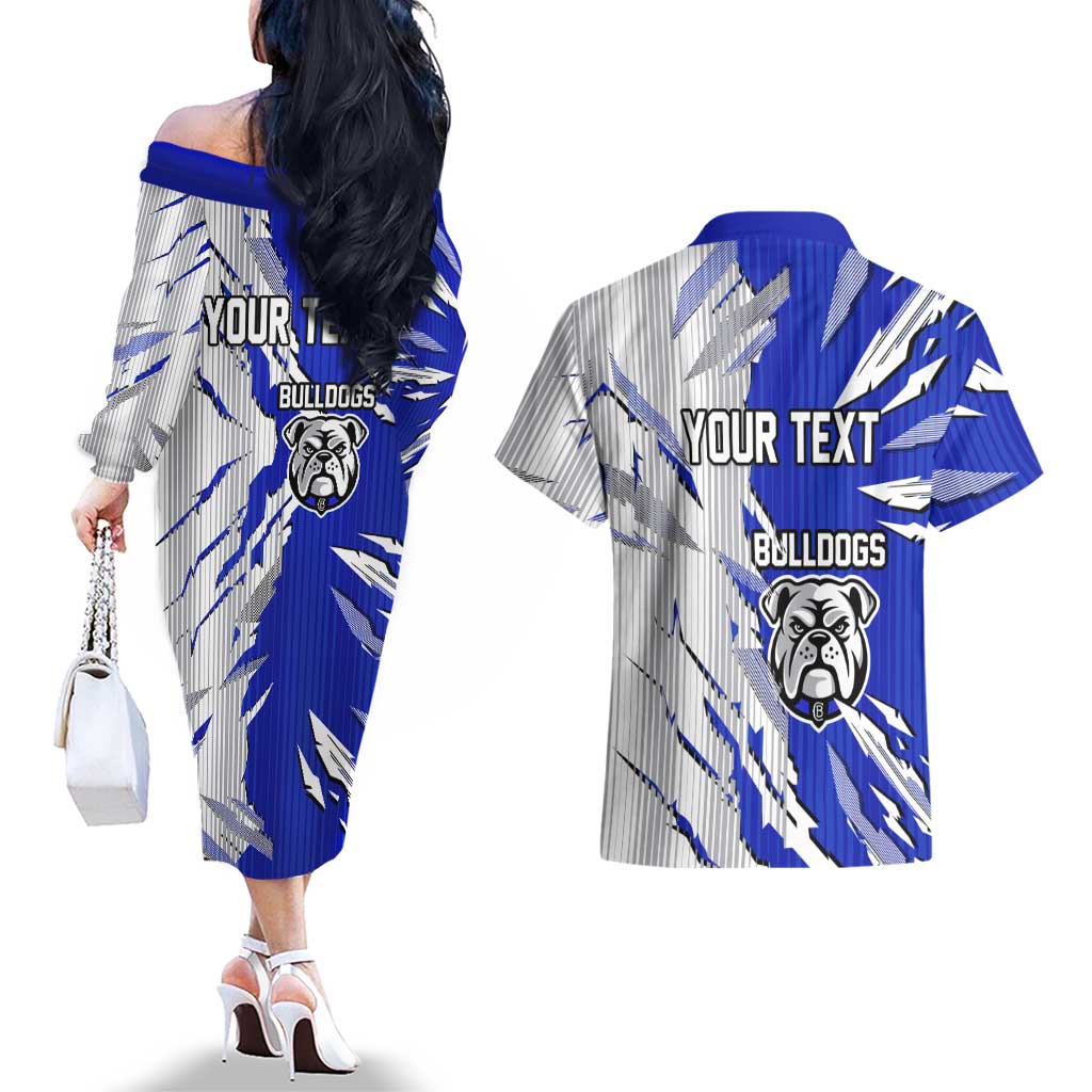 Personalized Canterbury Bulldogs Couples Matching Off The Shoulder Long Sleeve Dress and Hawaiian Shirt Dynamic Lightning Mascot Rugby Australia