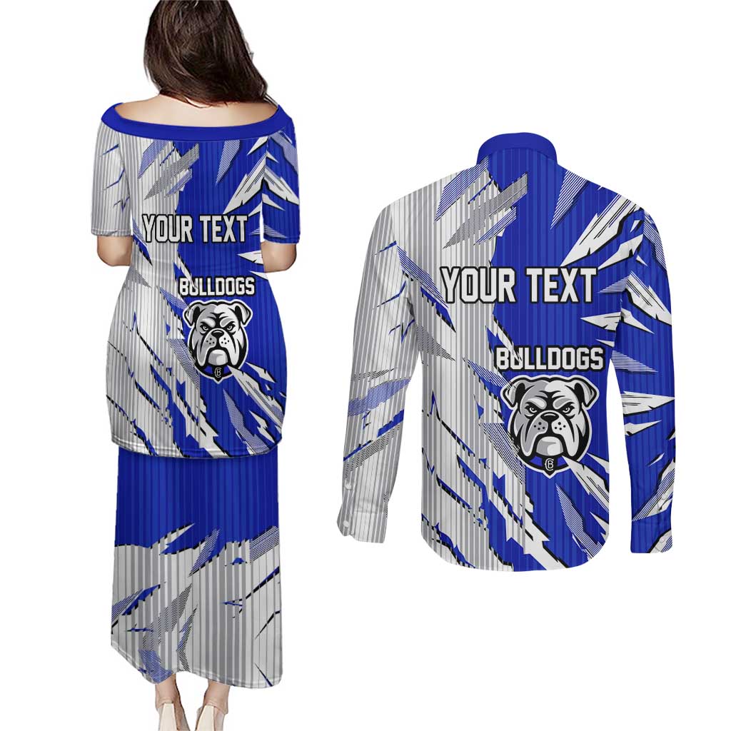 Personalized Canterbury Bulldogs Couples Matching Puletasi and Long Sleeve Button Shirt Dynamic Lightning Mascot Rugby Australia