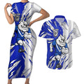 Personalized Canterbury Bulldogs Couples Matching Short Sleeve Bodycon Dress and Hawaiian Shirt Dynamic Lightning Mascot Rugby Australia