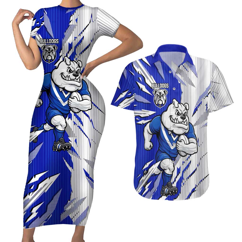 Personalized Canterbury Bulldogs Couples Matching Short Sleeve Bodycon Dress and Hawaiian Shirt Dynamic Lightning Mascot Rugby Australia