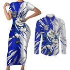 Personalized Canterbury Bulldogs Couples Matching Short Sleeve Bodycon Dress and Long Sleeve Button Shirt Dynamic Lightning Mascot Rugby Australia