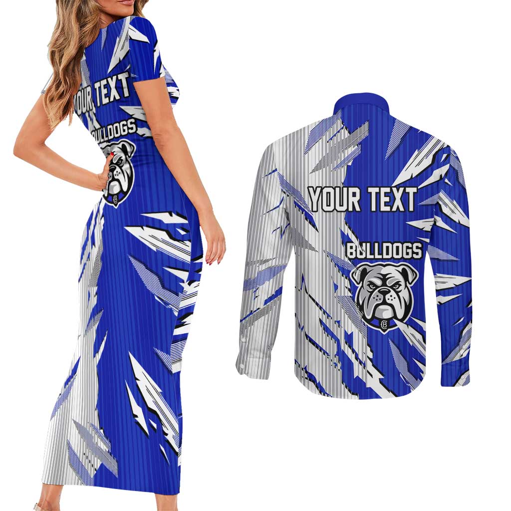 Personalized Canterbury Bulldogs Couples Matching Short Sleeve Bodycon Dress and Long Sleeve Button Shirt Dynamic Lightning Mascot Rugby Australia