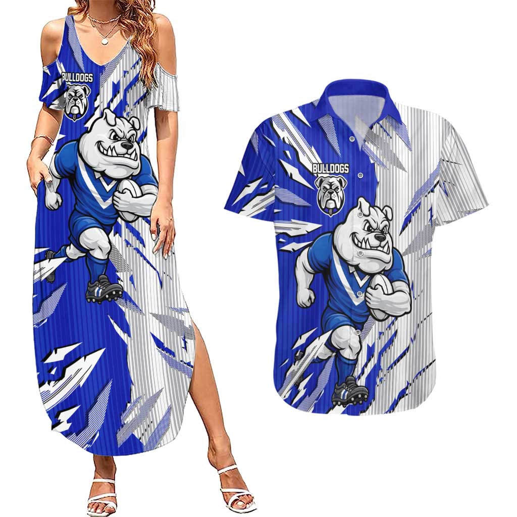 Personalized Canterbury Bulldogs Couples Matching Summer Maxi Dress and Hawaiian Shirt Dynamic Lightning Mascot Rugby Australia