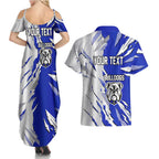 Personalized Canterbury Bulldogs Couples Matching Summer Maxi Dress and Hawaiian Shirt Dynamic Lightning Mascot Rugby Australia