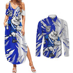 Personalized Canterbury Bulldogs Couples Matching Summer Maxi Dress and Long Sleeve Button Shirt Dynamic Lightning Mascot Rugby Australia
