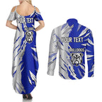 Personalized Canterbury Bulldogs Couples Matching Summer Maxi Dress and Long Sleeve Button Shirt Dynamic Lightning Mascot Rugby Australia