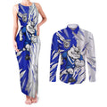 Personalized Canterbury Bulldogs Couples Matching Tank Maxi Dress and Long Sleeve Button Shirt Dynamic Lightning Mascot Rugby Australia